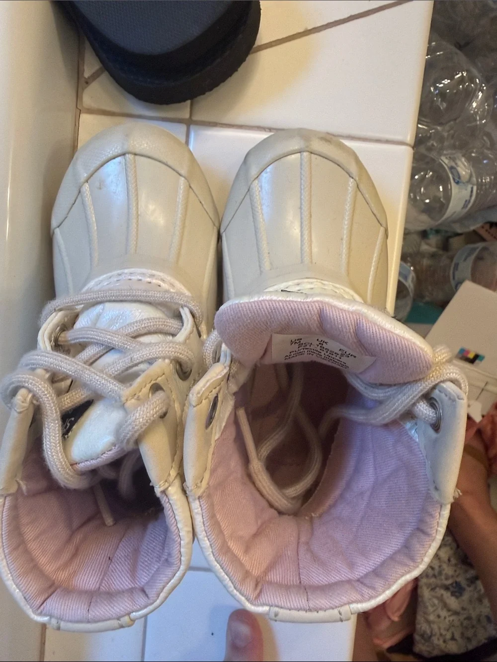 Sperry Kids Cream and Pink Waterproof Duck Boots